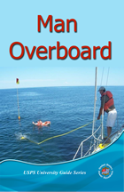 Man Overboard course book cover with man throwing device to person in water