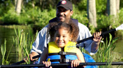 dad and daughter paddling