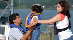 family boarding boat